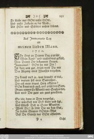 Auf Immanuels Tag an meinen lieben Mann. 1750.