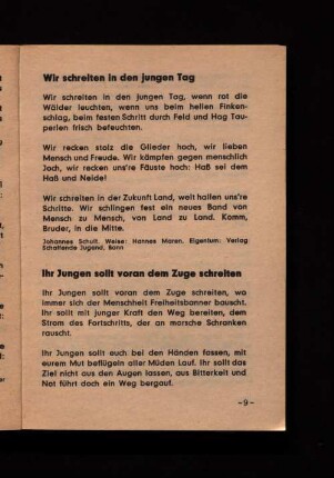 Ihr Jungen sollt voran dem Zuge schreiten