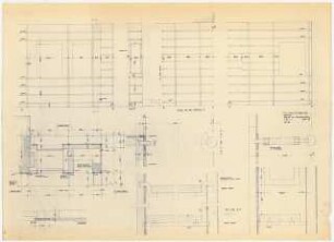 Technische Universität Berlin Hauptgebäude: 3. OG, Bibliothek. Detailzeichnungen Regale am Bücheraufzug, 1:5