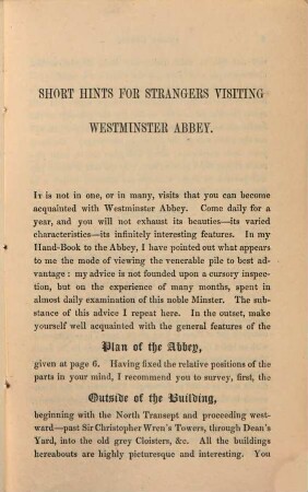 Synopsis of the contents of Westminster Abbey: with short hints for strangers visiting that building