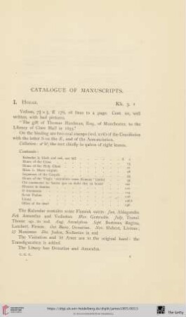 Catalogue of Manuscripts