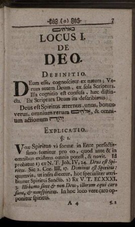 Locus I. De Deo.