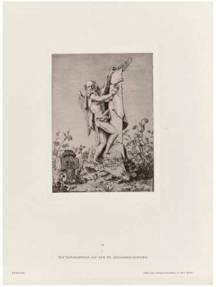 Grabmal mit der Statue des Saturn auf dem Johannesfriedhof in Meißen, Blatt 23 aus der Mappe "Meißen" nach Federzeichnungen von Bernhard Mannfeld