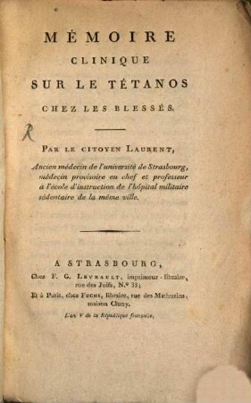 Mémoire Clinique Sur Le Tétanos Chez Les Blessés