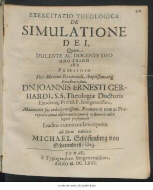 Exercitatio Theologica De Simulatione Dei