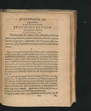 Disputatio XI. Eaque ultima. Respondente Joachimo Beccio.