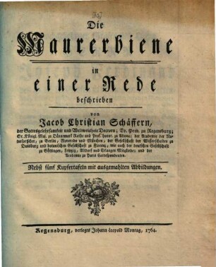 Die Maurerbiene : nebst fünf Kupfertafeln mit ausgemahlten Abbildungen