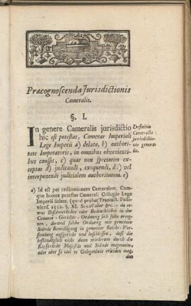 Præcognoscenda Jurisdictionis Cameralis.