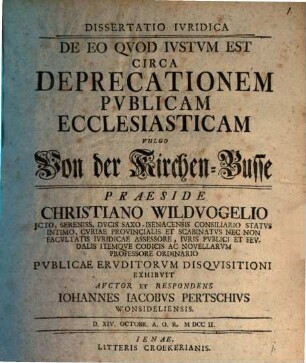 Diss. iur. de eo quod iustum est circa deprecationem publicam eccles.