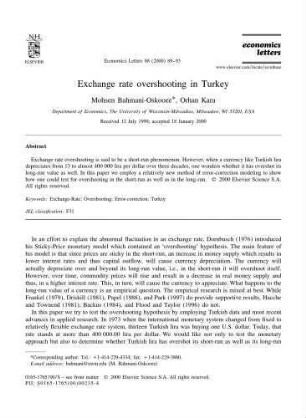 Exchange rate overshooting in Turkey