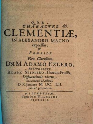 Character clementiae, in Alexandro Magno expressus