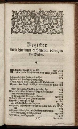 Register derer hierinnen enthaltenen vornehmsten Sachen.