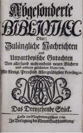 Das Dreyzehende Stück.
