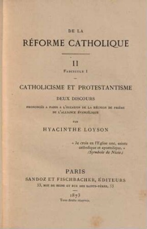 De la Réforme Catholique, II