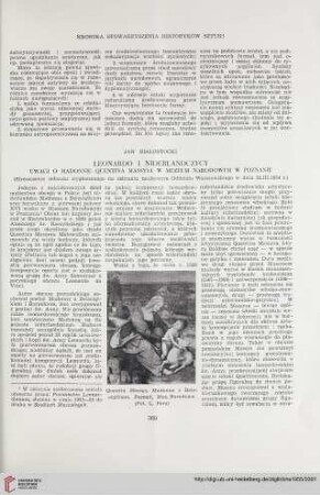 17: Leonardo i Niderlandczycy : Uwagi o Madonnie Quentina Massysa w Muzeum Narodowym w Poznaniu : (streszczenie referatu wygłoszonego na zebraniu naukowyn Oddziału Warszawskiego w dniu 23.III.1954 r.)