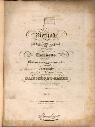 Méthode élémentaire et facile pour la Clarinette à 6 et à 13 clefs