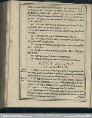 Caput Sextum. De Affinitate