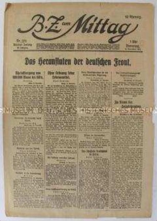 Berliner Tageszeitung "B.Z. am Mittag" zur Rückkehr der Truppen von der Front
