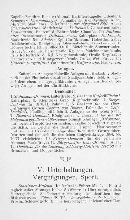 V. Unterhaltungen, Vergnügungen, Sport.