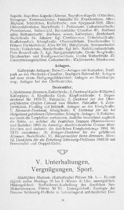 V. Unterhaltungen, Vergnügungen, Sport.