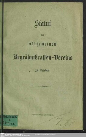 Statut des allgemeinen Begräbnißcassen-Vereins zu Dresden