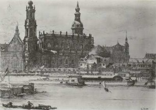 Dresden: Elbansicht mit Helbigs Etablissement und der Hofkirche
