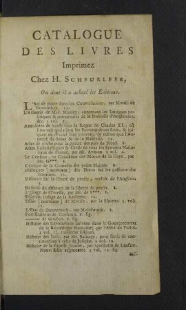 Catalogue des Livres imprimez chez H. Scheurleer