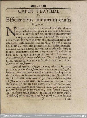 Caput Tertium. De Effecientibus humorum causis in genere