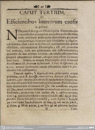 Caput Tertium. De Effecientibus humorum causis in genere