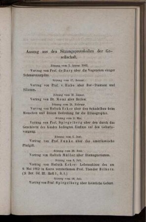 Auszug aus den Sitzungsprotokollen der Gesellschaft.