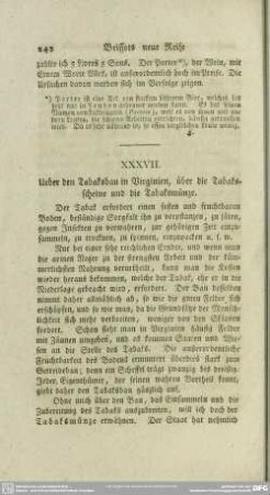 XXXVII. Ueber den Tabaksbau in Virginien, über die Tabaksscheine und die Tabaksmünze