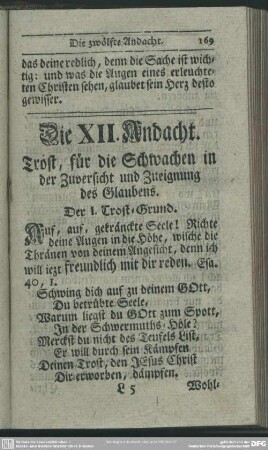 Die XII. Andacht. Trost, für die Schwachen in der Zuversicht und Zueignung des Glaubens
