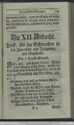 Die XII. Andacht. Trost, für die Schwachen in der Zuversicht und Zueignung des Glaubens