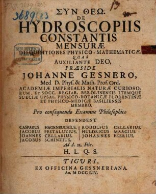 De hydroscopiis constantis mensurae disquisitiones physico-mathematicae