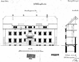 Plochingen: 2.Nebengebäude Wohngebäude Teil-Querschnitt,Längsansicht gegen Ort