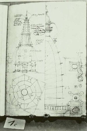 Blatt 182 mit Architekturentwurf : Dresdner Skizzenbuch (1507/1528). Blatt 182 mit Architekturentwurf. Dresden: SLUB Mscr.Dresd.R.147.f