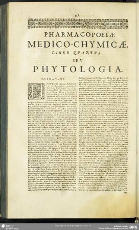 Pharmacopoeiae Medico-Chymicae, Liber Quartus. Seu Phytologia