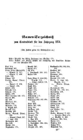 Namen-Verzeichniß zum Centralblatt für den Jahrgang 1874