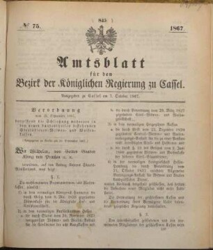№ 75. Ausgegeben zu Cassel am 7. October 1867.