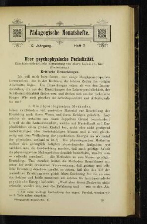 Über psychophysische Periodizität : eine historisch-kritische Betrachtung ; (Fortsetzung)