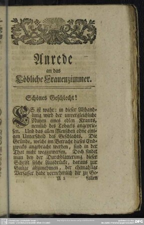 Anrede an das Löbliche Frauenzimmer