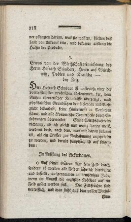 3. Etwas von der Wirthschaftseinrichtung des Herrn Hofrath Schubart, Herrn auf Würchwitz, Pobles und Kraischa - bey Zeiz