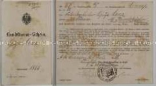 Verpflichtungsschein der Königlichen Ober-Ersatzkommission zum Landsturm der V. Infanteriebrigade für Fabrikarbeiter Hugo Lenz