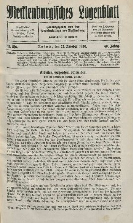 Nr. 5/6. Rostock, den 22. Oktober 1920.
