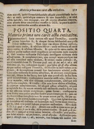311-323, Positio Quarta. Materia prima non caret actu entitativo