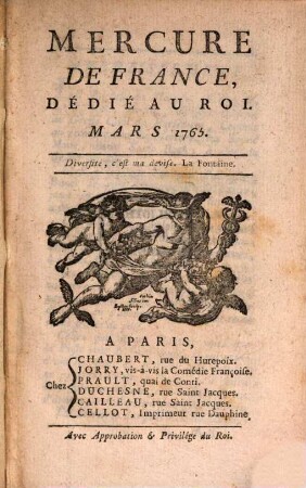 Mercure de France. 1765, 3