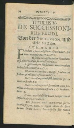 Titulus V. De Successionibus Feudi.