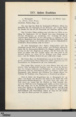 XXV. Unsere Tradition