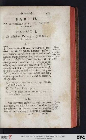Pars II: De autoritate et usu patrum ecclesiæ