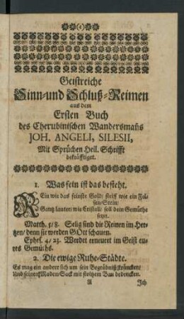 Geistreiche Sinn- und Schluß-Reimen aus dem Ersten Buch ...